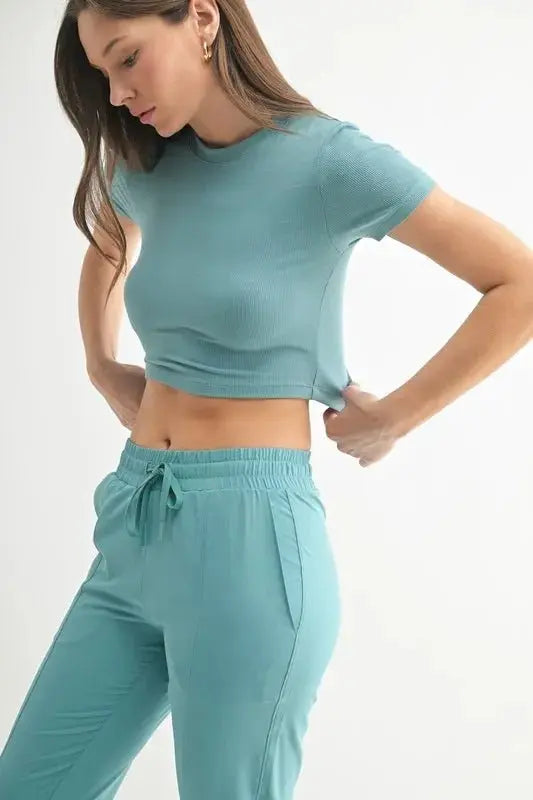 MONO B Essential Micro-ribbed Cropped Athleisure Tee For Women - Love Salve